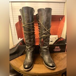 Freebird Dark Black / Olive / Brown Lace-Up Tall Boots